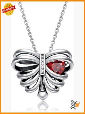 Sterling Silver Skull Rib Necklace Gothic Pendant Jewelry